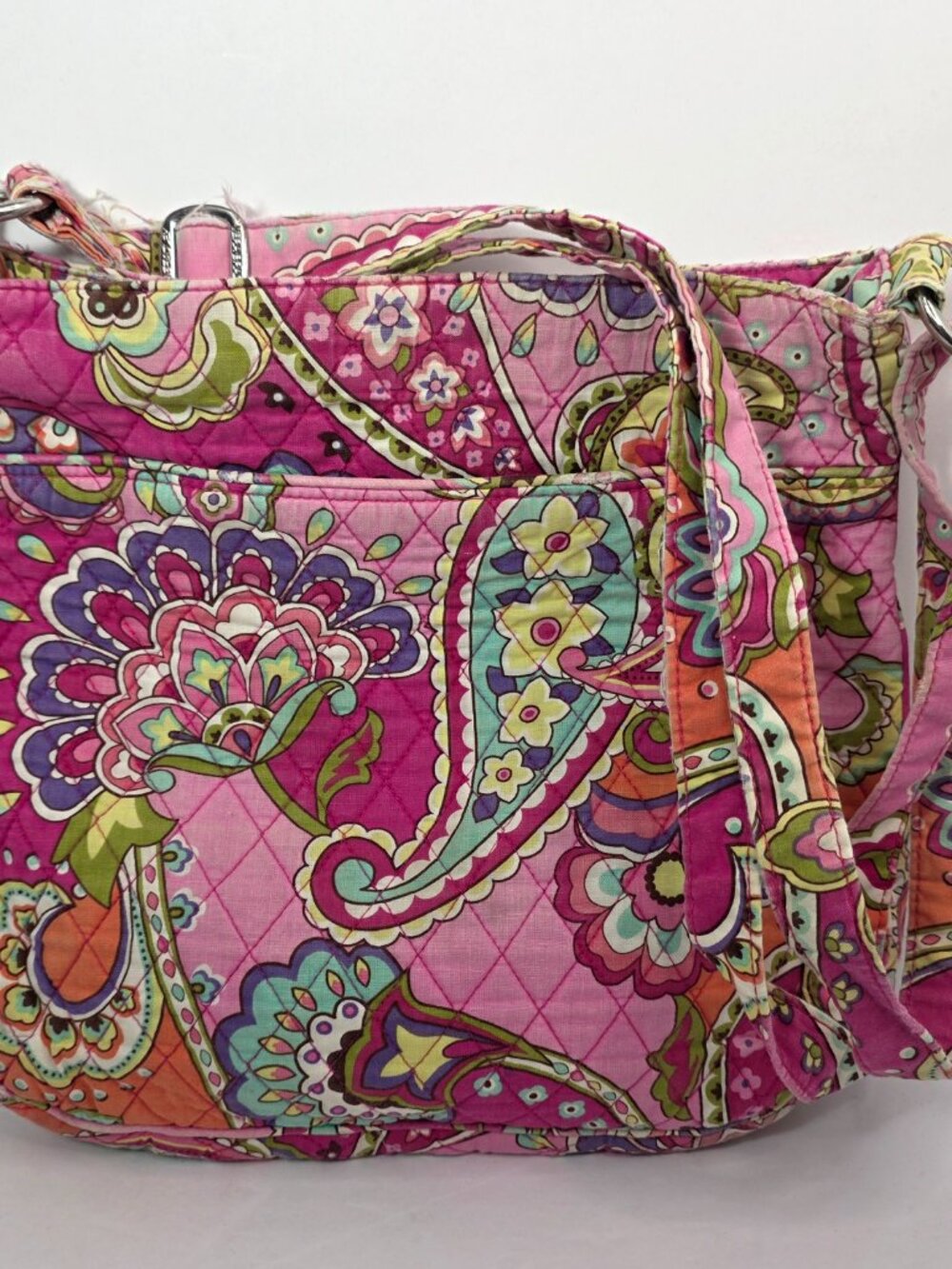 Vera Bradley Pink Paisley Shoulder Bag Double Zipper Crossbody Hipster - Picture 4 of 5